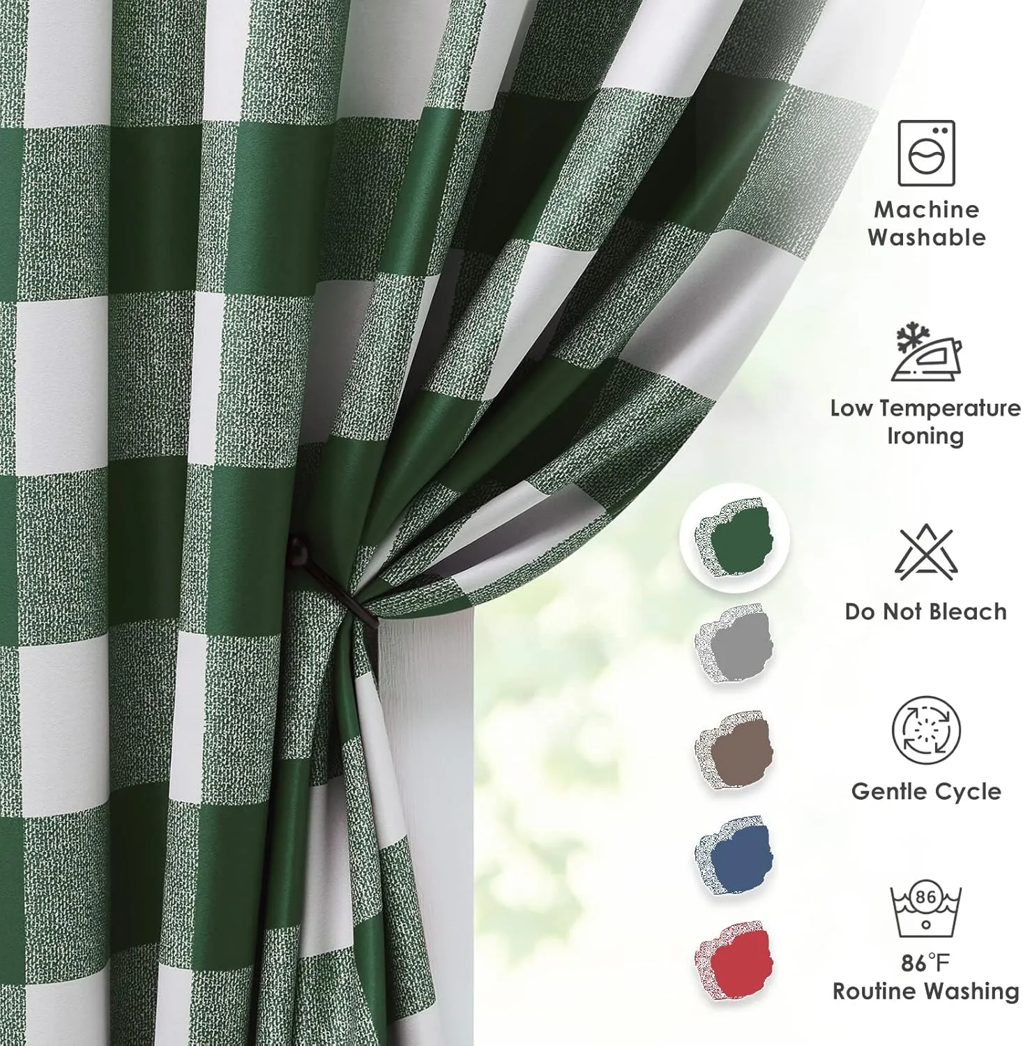 Melodieux Buffalo Check Plaid Blackout Curtains 84 Inches Long for Living Room, Bedroom Thermal Insulated Room Darkening Grommet Drapes, Green, 50 x 84 Inch, 2 Panels