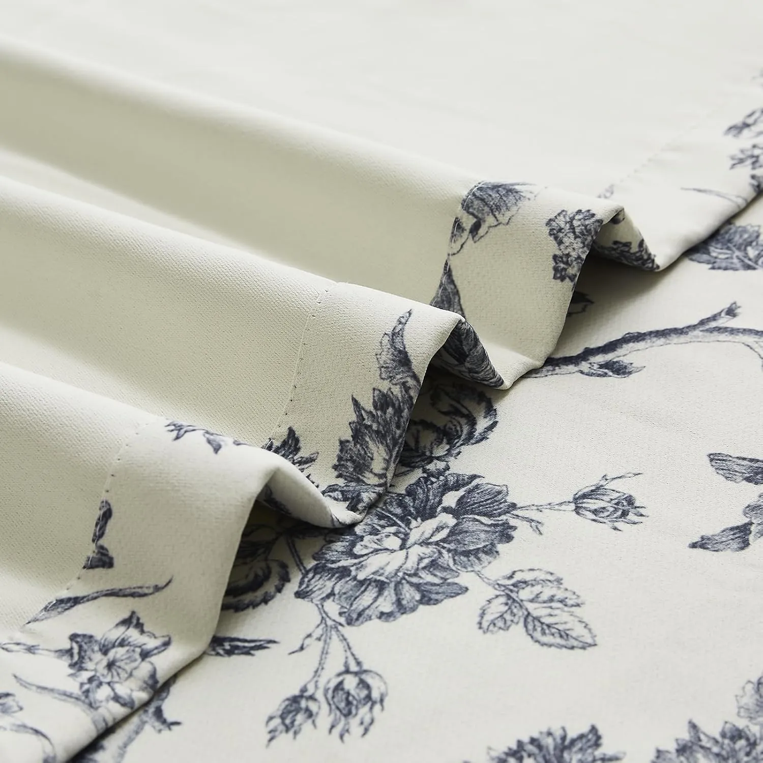 Melodieux Vintage Floral Blackout Curtains 84 Inches Long for Living Room, Bedroom French Country Farmhouse Drapes Cotton Thermal Insulated Grommet Toile Curtains, 52 by 84 in, Navy Blue, 2 Panels