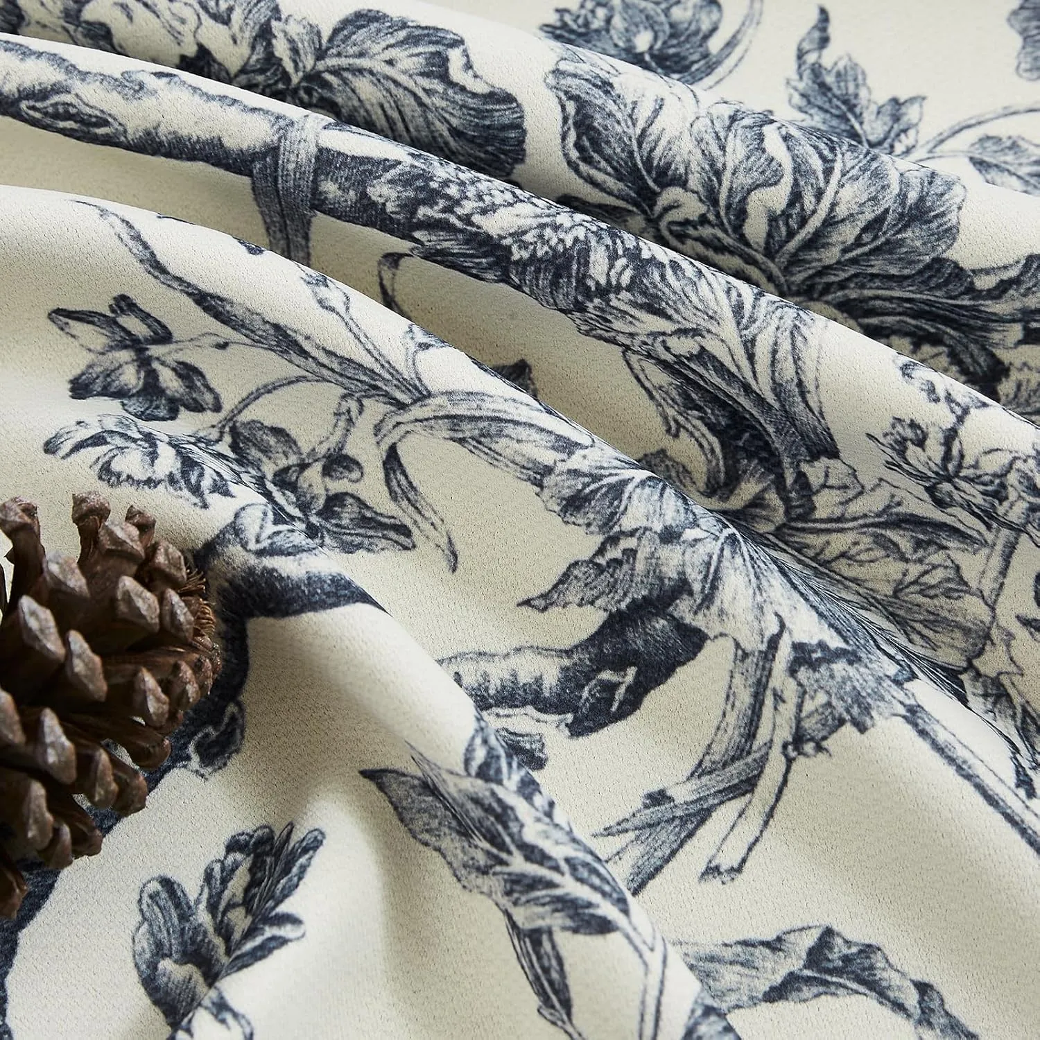 Melodieux Vintage Floral Blackout Curtains 84 Inches Long for Living Room, Bedroom French Country Farmhouse Drapes Cotton Thermal Insulated Grommet Toile Curtains, 52 by 84 in, Navy Blue, 2 Panels