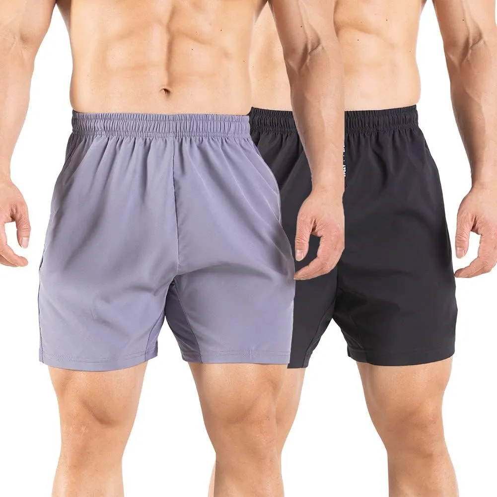 Men's 5" Running Shorts 2 Pack Quick Dry Athletic Workout Gym Shorts with Zipper Pockets