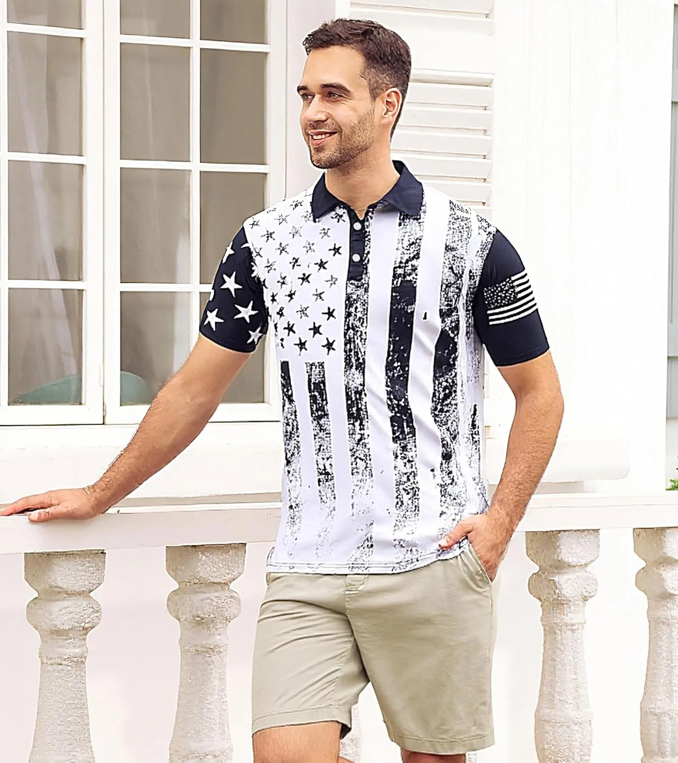 Mens American Flag Golf Shirts 4th of July Polo Shirt Dry Fit USA Patriotic Short Sleeve