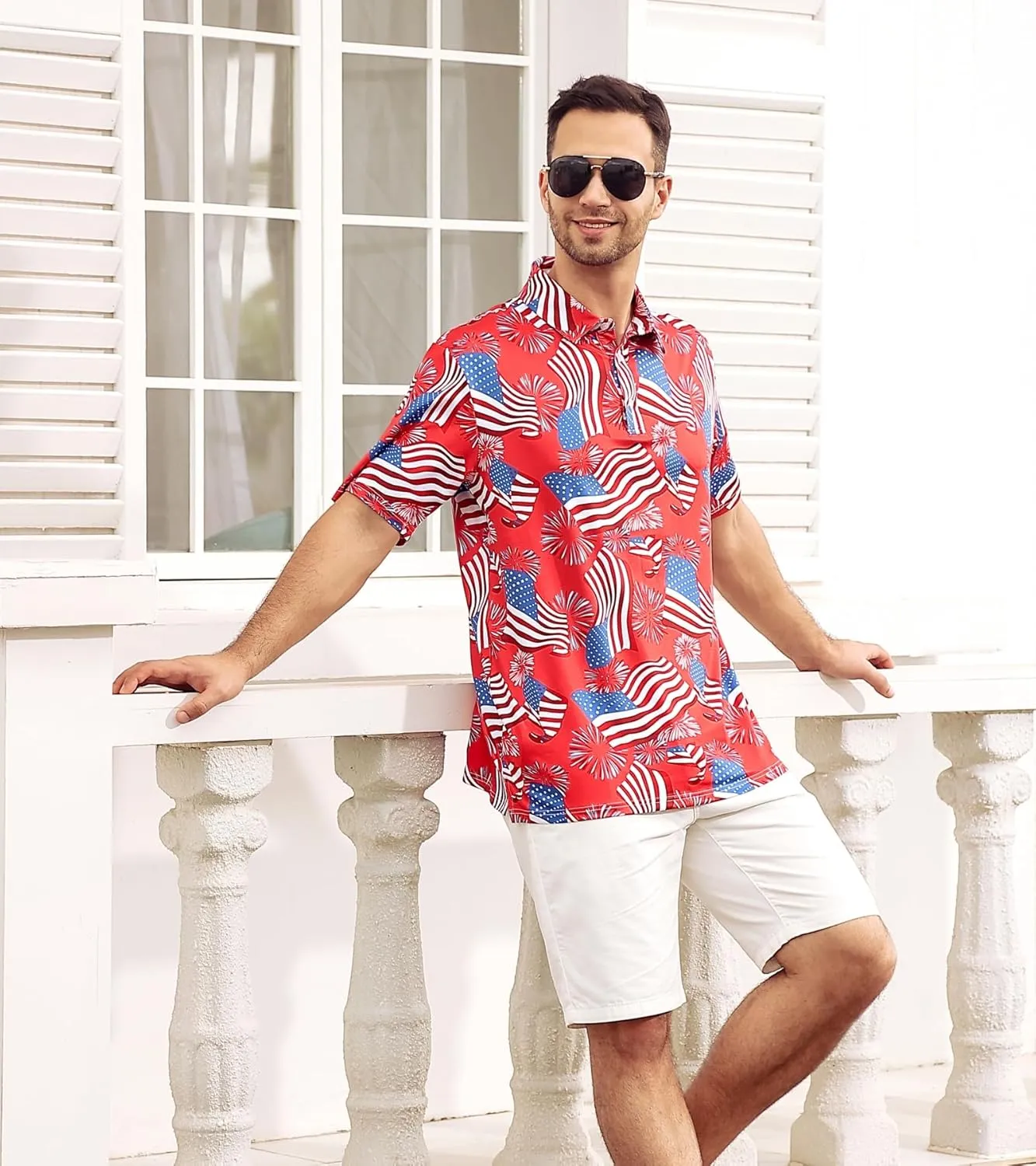 Mens American Flag Golf Shirts 4th of July Polo Shirt Dry Fit USA Patriotic Short Sleeve