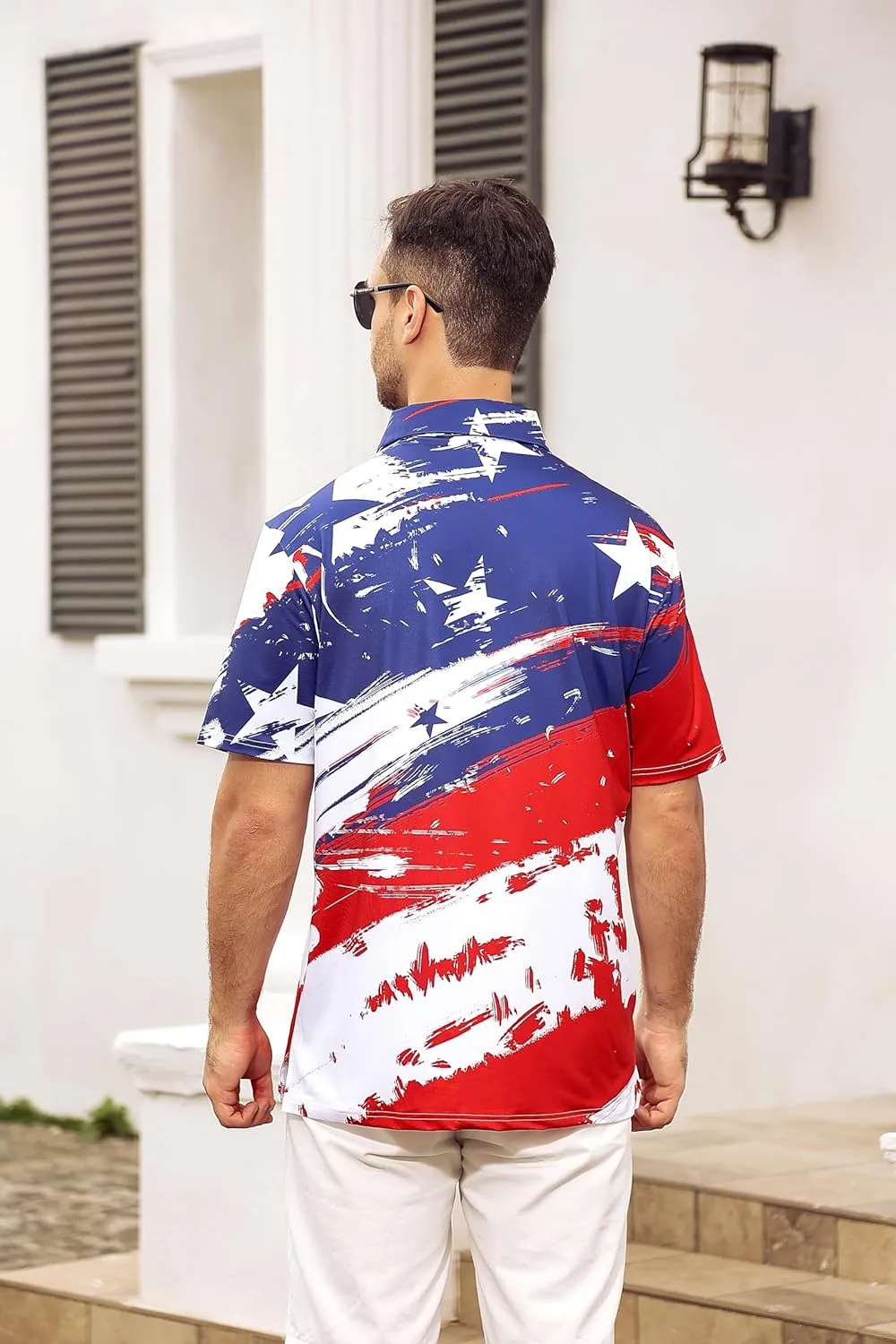 Mens American Flag Golf Shirts 4th of July Polo Shirt Dry Fit USA Patriotic Short Sleeve