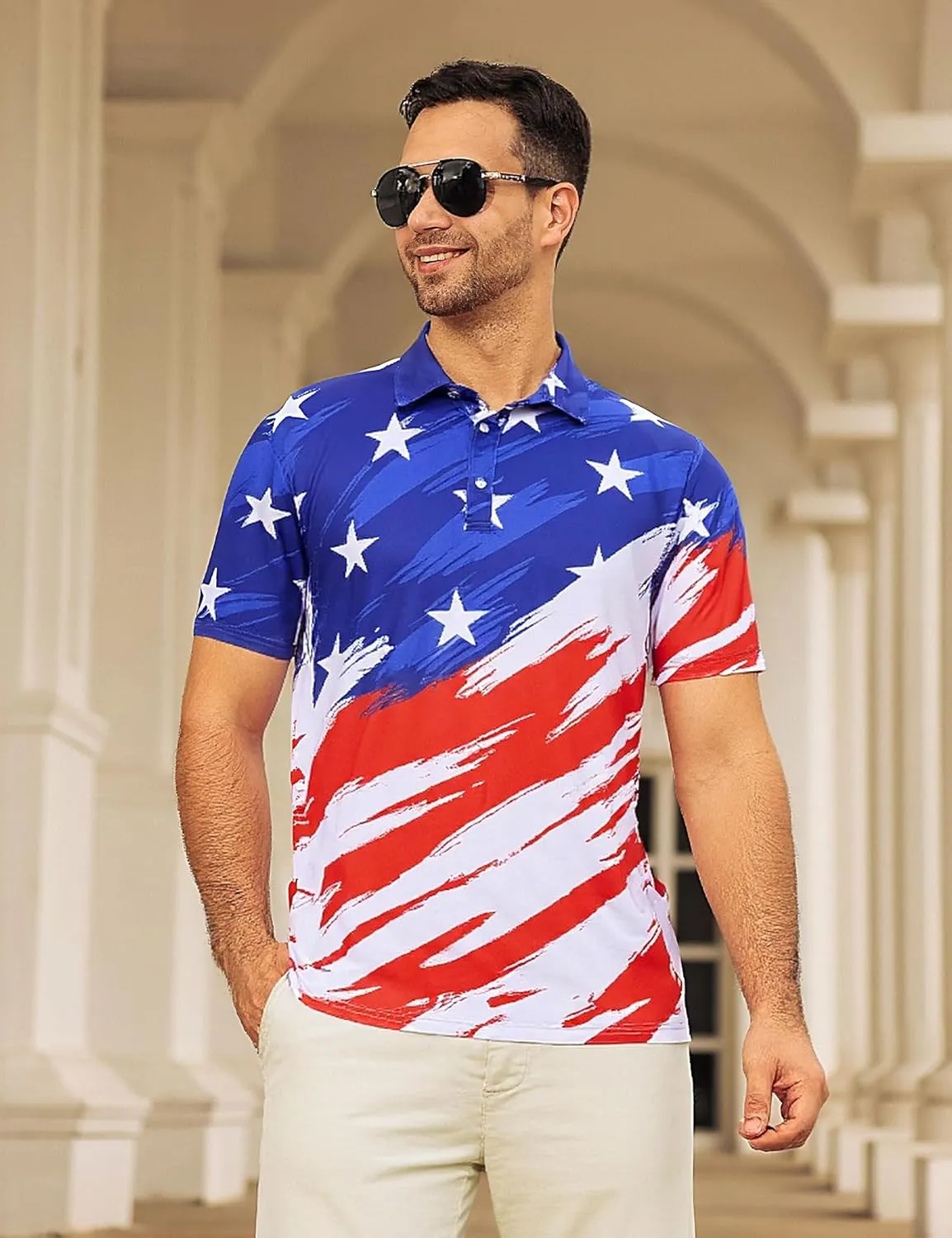 Mens American Flag Golf Shirts 4th of July Polo Shirt Dry Fit USA Patriotic Short Sleeve