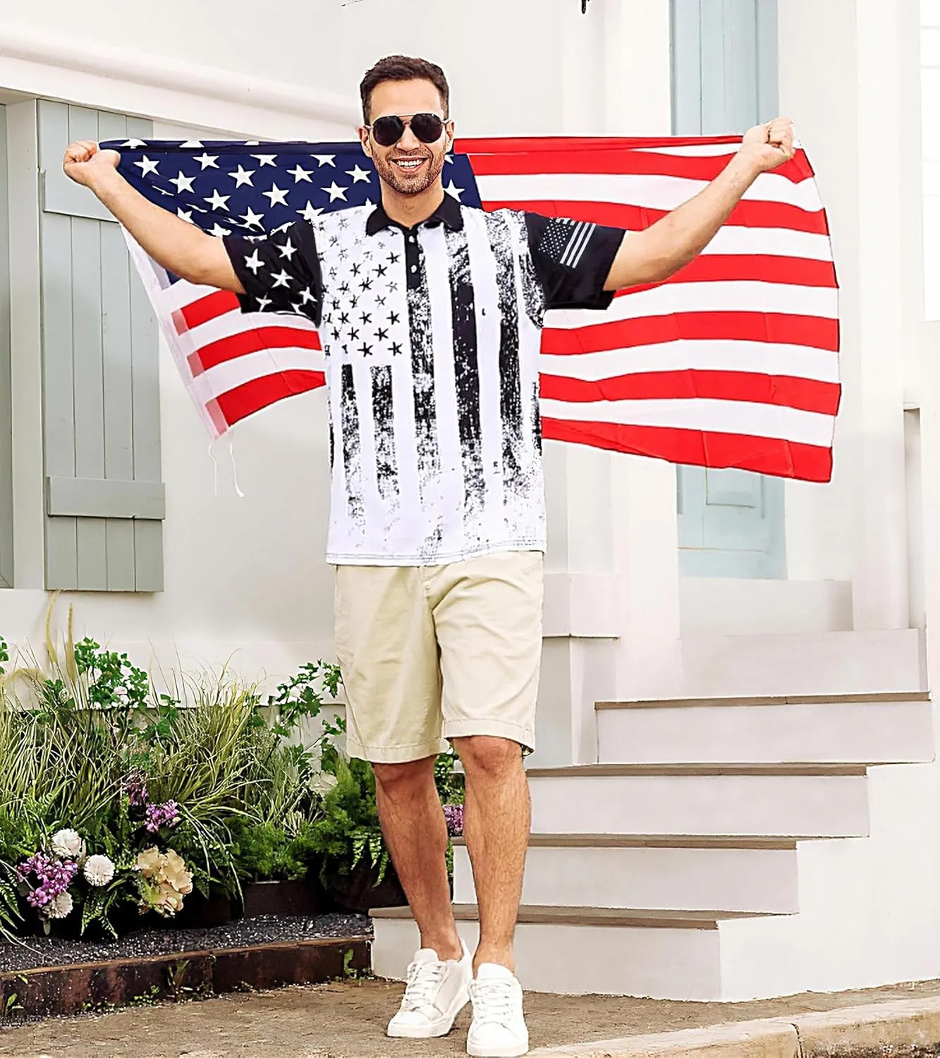 Mens American Flag Golf Shirts 4th of July Polo Shirt Dry Fit USA Patriotic Short Sleeve
