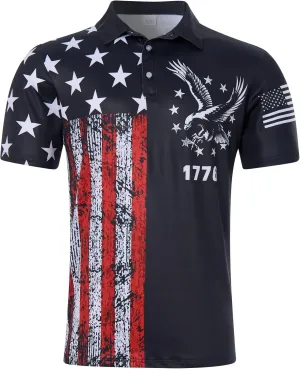 Mens American Flag Golf Shirts 4th of July Polo Shirt Dry Fit USA Patriotic Short Sleeve