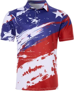 Mens American Flag Golf Shirts 4th of July Polo Shirt Dry Fit USA Patriotic Short Sleeve