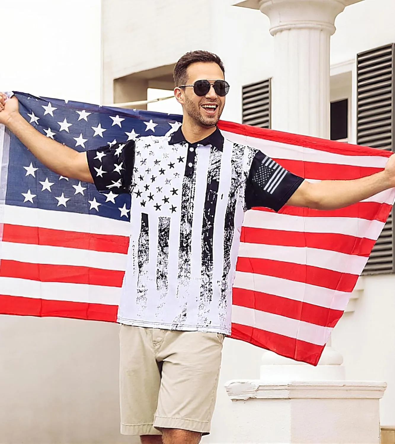 Mens American Flag Golf Shirts 4th of July Polo Shirt Dry Fit USA Patriotic Short Sleeve