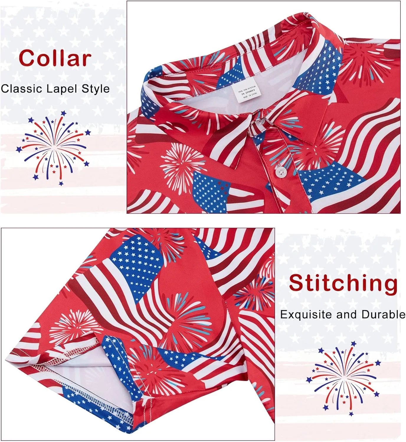 Mens American Flag Golf Shirts 4th of July Polo Shirt Dry Fit USA Patriotic Short Sleeve