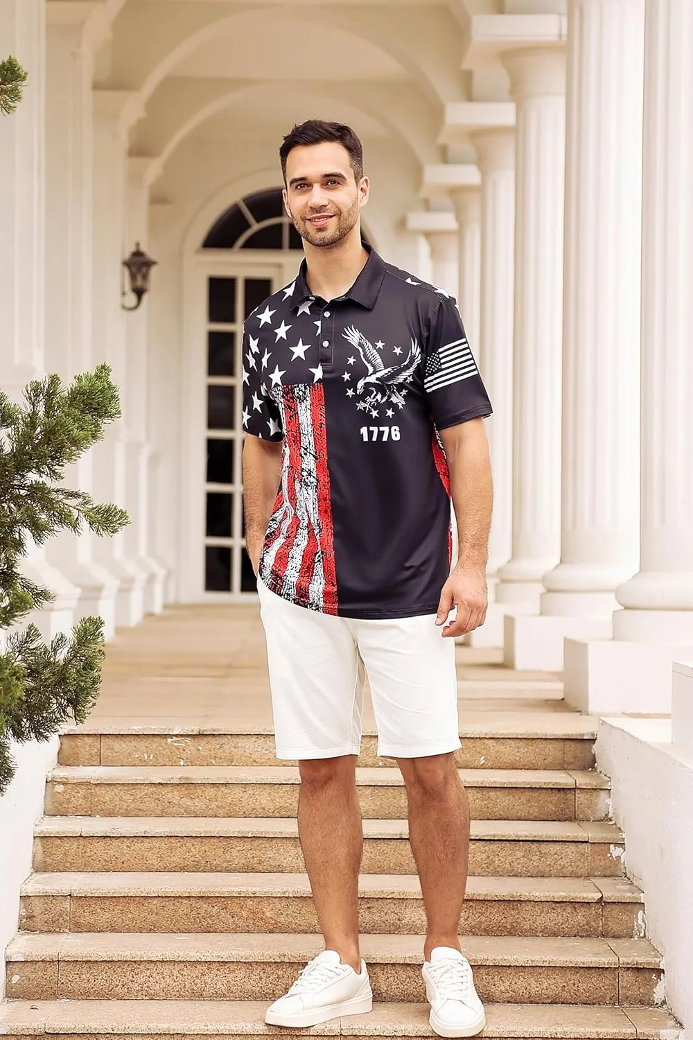 Mens American Flag Golf Shirts 4th of July Polo Shirt Dry Fit USA Patriotic Short Sleeve