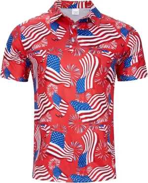 Mens American Flag Golf Shirts 4th of July Polo Shirt Dry Fit USA Patriotic Short Sleeve