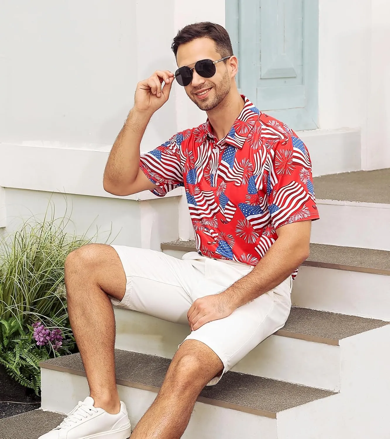 Mens American Flag Golf Shirts 4th of July Polo Shirt Dry Fit USA Patriotic Short Sleeve