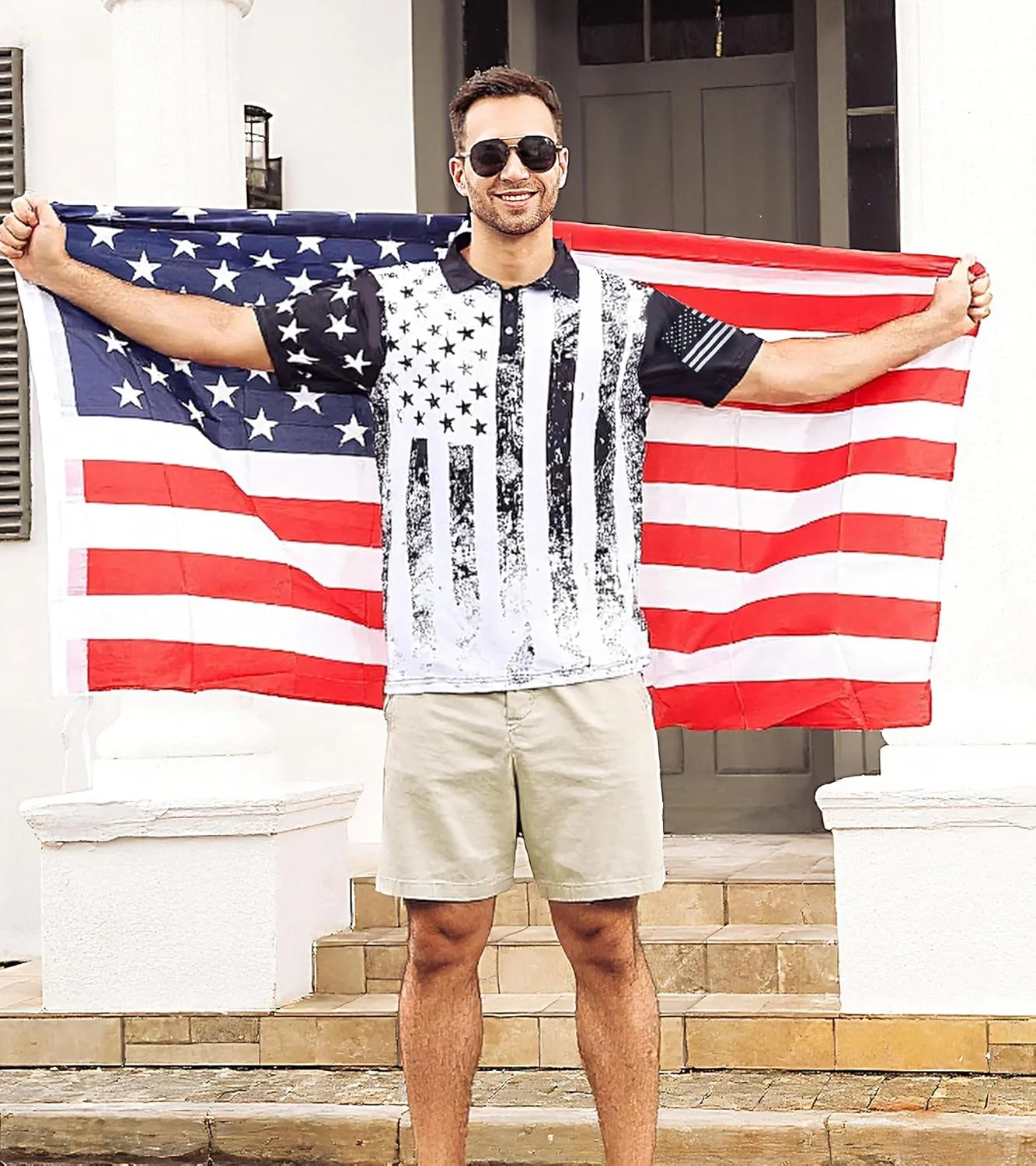 Mens American Flag Golf Shirts 4th of July Polo Shirt Dry Fit USA Patriotic Short Sleeve