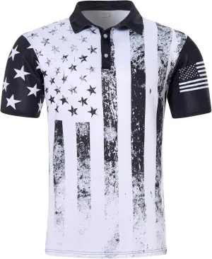 Mens American Flag Golf Shirts 4th of July Polo Shirt Dry Fit USA Patriotic Short Sleeve