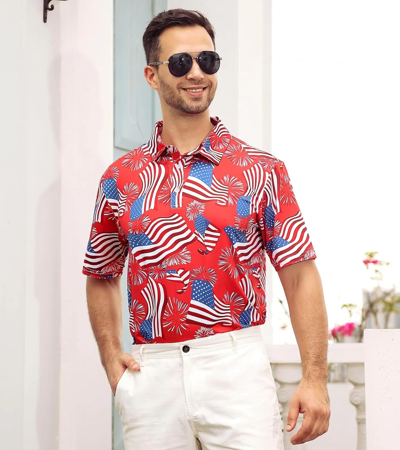 Mens American Flag Golf Shirts 4th of July Polo Shirt Dry Fit USA Patriotic Short Sleeve