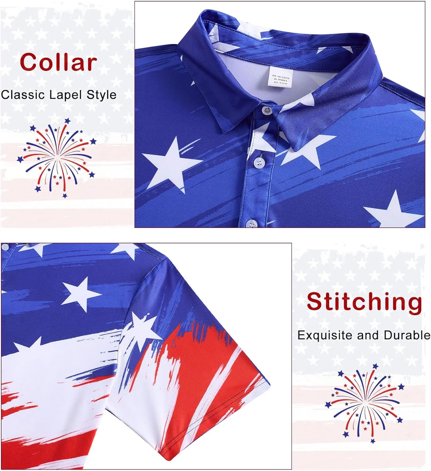 Mens American Flag Golf Shirts 4th of July Polo Shirt Dry Fit USA Patriotic Short Sleeve