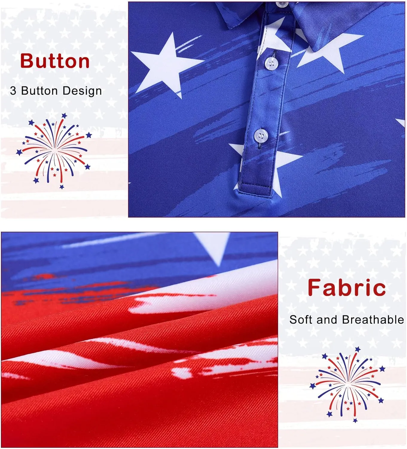 Mens American Flag Golf Shirts 4th of July Polo Shirt Dry Fit USA Patriotic Short Sleeve