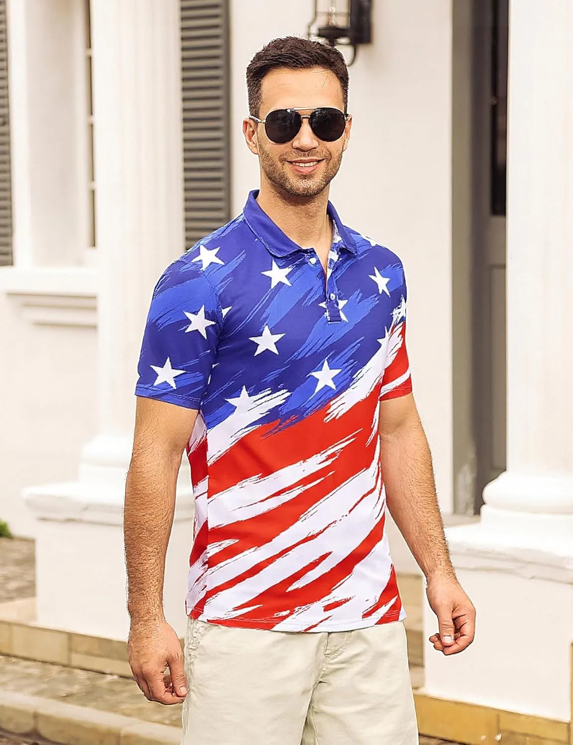 Mens American Flag Golf Shirts 4th of July Polo Shirt Dry Fit USA Patriotic Short Sleeve