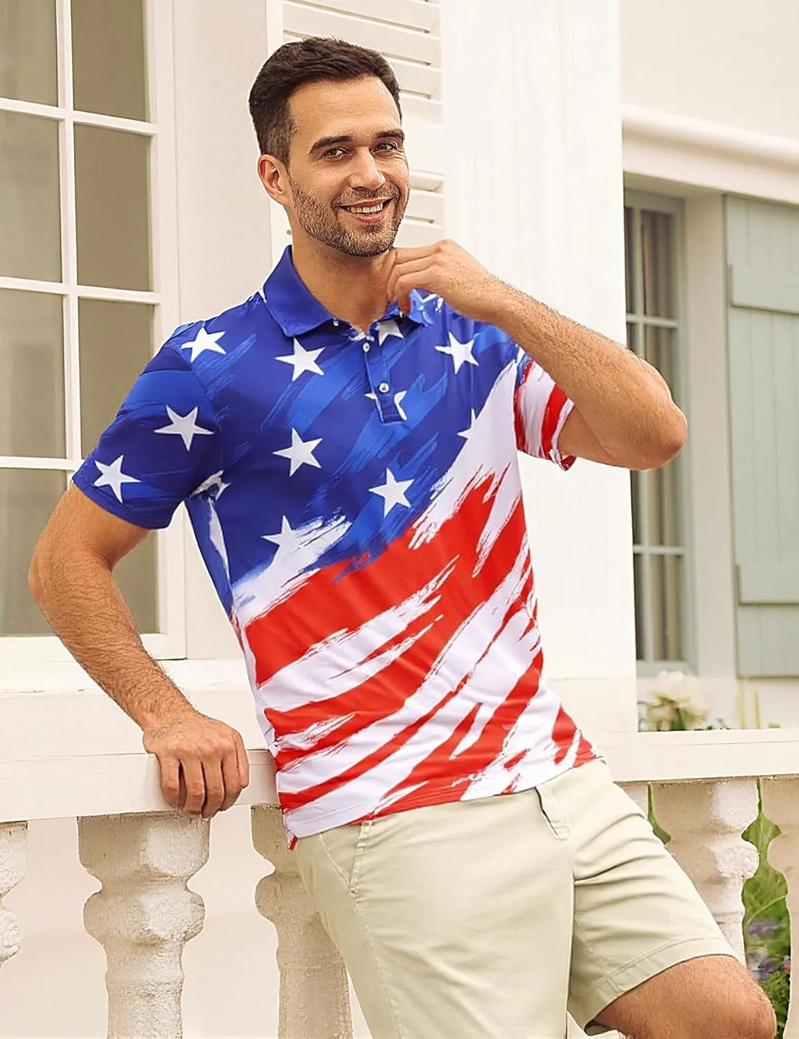Mens American Flag Golf Shirts 4th of July Polo Shirt Dry Fit USA Patriotic Short Sleeve