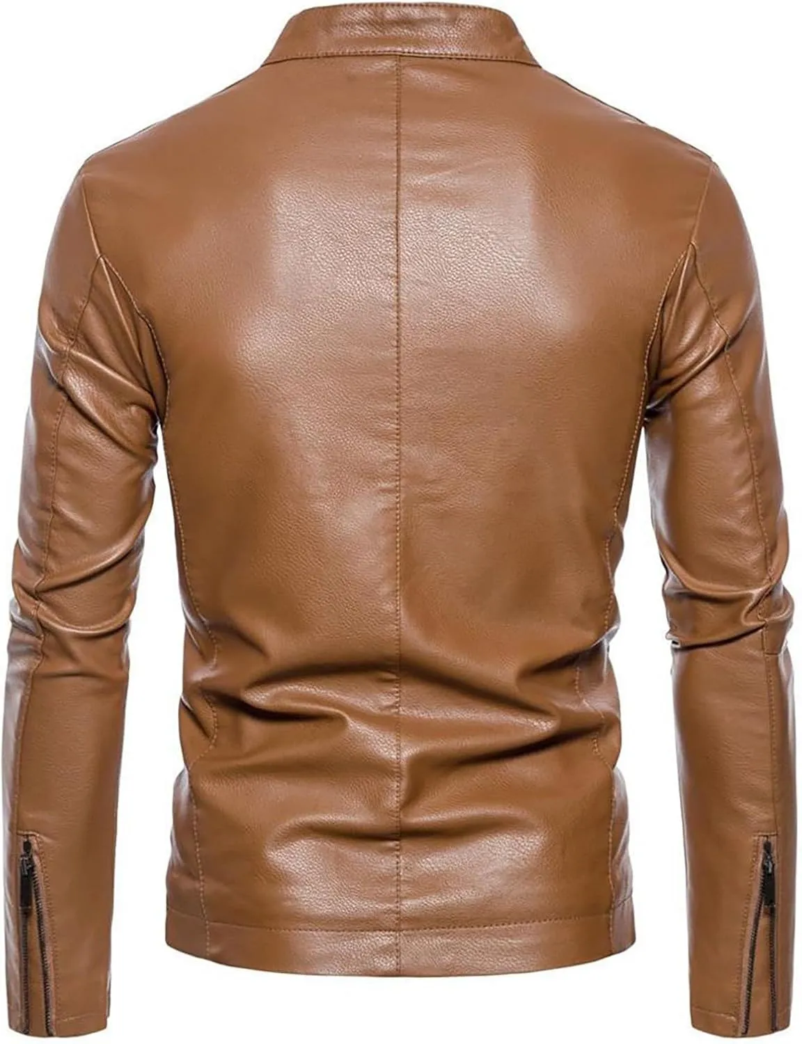 Men's Casual Faux Leather Jacket Stand Collar Zip-up Biker Motorcycle Jackets Classic Solid Jackets Coat with Pocket
