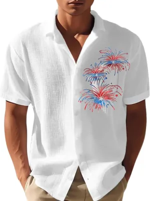 Men's Casual Flag Independence Day Waffle Shirt Hawaiian Summer Beach Tops American Flag Button Up Shirt
