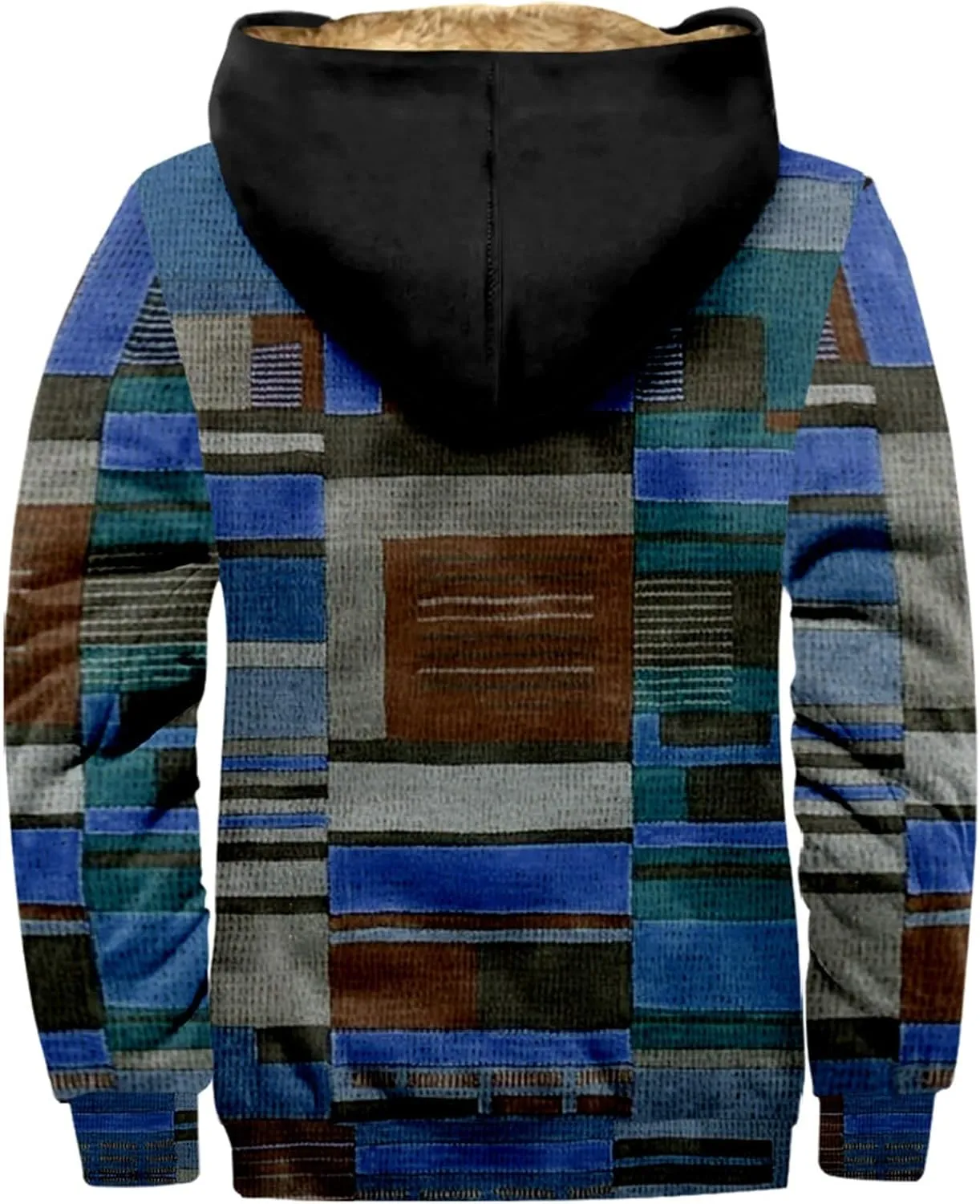 Mens Fuzzy Sherpa Jacket Long Sleeve Fleece Zip Up Coat Faux Puffer Jacket Outdoor Thick Casual Hoodies Hooded
