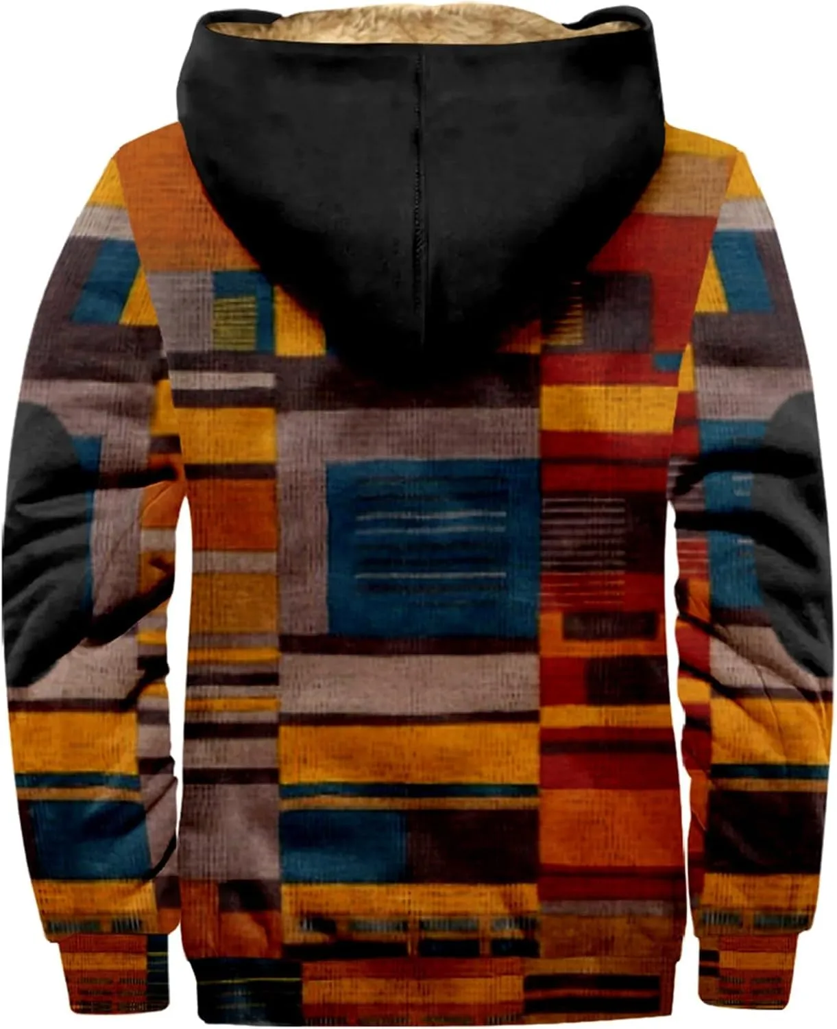 Mens Fuzzy Sherpa Jacket Long Sleeve Fleece Zip Up Coat Faux Puffer Jacket Outdoor Thick Casual Hoodies Hooded