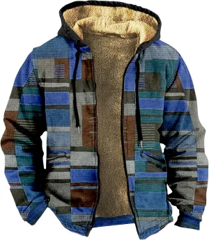 Mens Fuzzy Sherpa Jacket Long Sleeve Fleece Zip Up Coat Faux Puffer Jacket Outdoor Thick Casual Hoodies Hooded