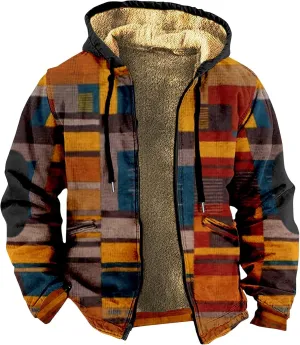 Mens Fuzzy Sherpa Jacket Long Sleeve Fleece Zip Up Coat Faux Puffer Jacket Outdoor Thick Casual Hoodies Hooded