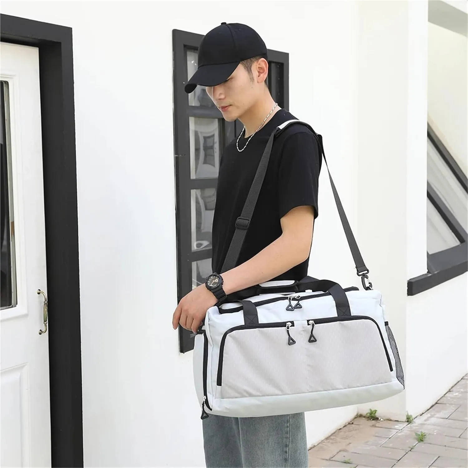 Men's Gym Bag Large Gym Bag Fitness Wet Dry Training Men Women Yoga For Shoes Travel Shoulder Handbags Multifunction Work Out Swimming Bag For Fitness & Workout(Black)