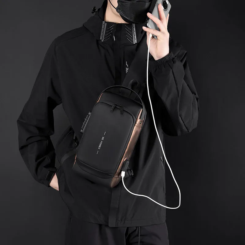 Men's Password Motorcycle Trendy Cool Riding Carpetbag Men's Chest Bags