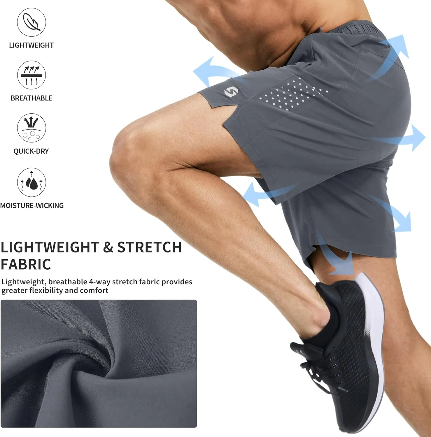 Men’s Running Athletic Shorts 7 Inch Quick Dry Lightweight Workout Gym Tennis Shorts 3 Zipper Pockets