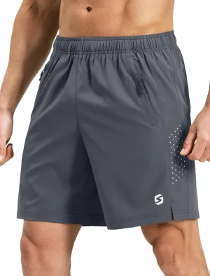 Men’s Running Athletic Shorts 7 Inch Quick Dry Lightweight Workout Gym Tennis Shorts 3 Zipper Pockets