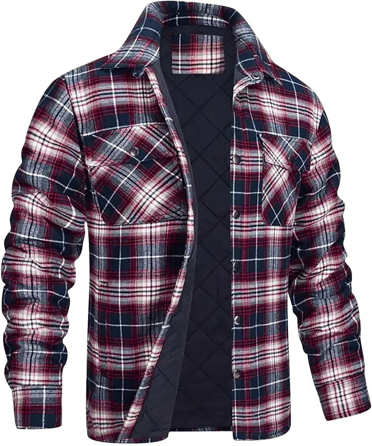 Mens Sherpa Lined Shacket Regular Fit Long Sleeve Plaid Shacket Coat Casual Long Sleeve Buttons Shirts Jackets