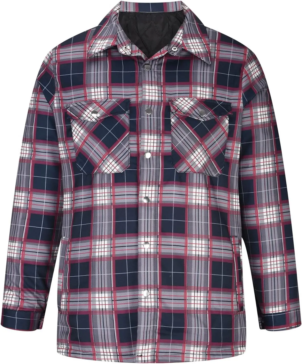 Mens Sherpa Lined Shacket Regular Fit Long Sleeve Plaid Shacket Coat Casual Long Sleeve Buttons Shirts Jackets