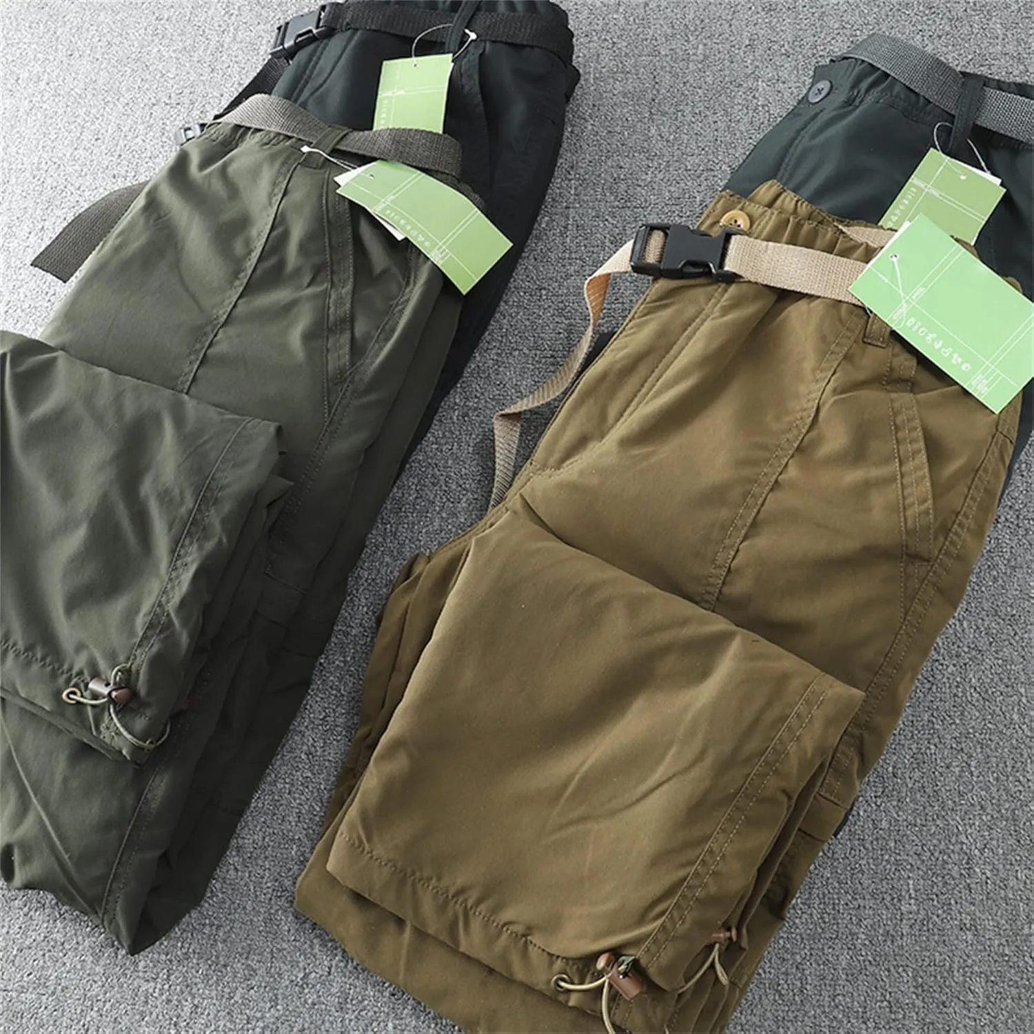 Mens Snow Ski Waterproof Cargo Pants Insulated Softshell Snowboard Pants Outdoor Hiking Fleece Lined Bottoms with Belt (Large,Black (Free Belt))