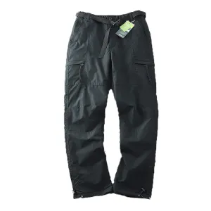 Mens Snow Ski Waterproof Cargo Pants Insulated Softshell Snowboard Pants Outdoor Hiking Fleece Lined Bottoms with Belt (Large,Black (Free Belt))