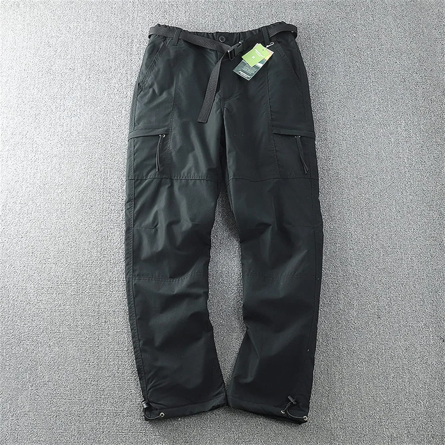 Mens Snow Ski Waterproof Cargo Pants Insulated Softshell Snowboard Pants Outdoor Hiking Fleece Lined Bottoms with Belt (Large,Black (Free Belt))
