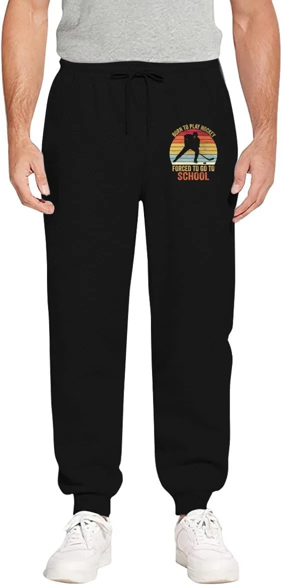 Men's Sweatpants Born to Play Hockey Forced to Go to School Breathable Design Training Pants