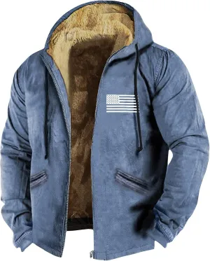 Mens Vintage Fleece Jacket Sherpa Lined Winter Coats Faux Tactical Jackets Casual Zipper Varsity Coat Plus Size