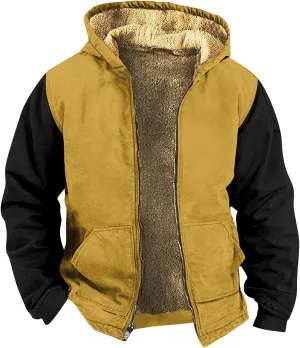 Men's Western Vintage Print Sherpa Fleece Lined Jackets Faux Cozy Outerwear Windproof Varsity Coat with Pocket
