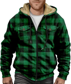 Men's Winter Jacket Printed Work Cargo Coats Hooded Outerwear Zipper Hoodies Fleece Sherpa Lined Sweatshirt Tops