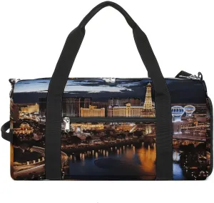 Mens Womens Gym Bag, Las Vegas Night View Print Duffle Bags,travel Gym Duffle Bag,garment Duffle Bag,gym Bag with Shoe Compartment