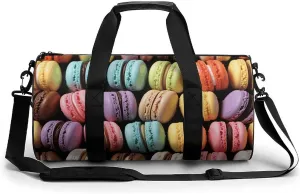 Mens Womens Gym Bag, Macaron Biscuit Flavored Pastries Print Duffle Bags,travel Gym Duffle Bag,garment Duffle Bag,gym Bag with Shoe Compartment, 17.7in/9in/9in