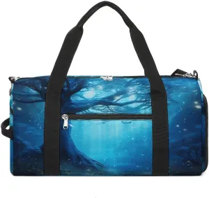 Mens Womens Gym Bag, Mystical Fantasy Forest Blue Nature Print Duffle Bags,travel Gym Duffle Bag,garment Duffle Bag,gym Bag with Shoe Compartment