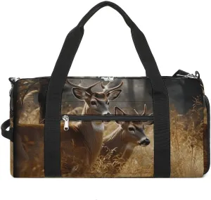 Mens Womens Gym Bag, Nature Wild Animal Deers Print Duffle Bags,travel Gym Duffle Bag,garment Duffle Bag,gym Bag with Shoe Compartment