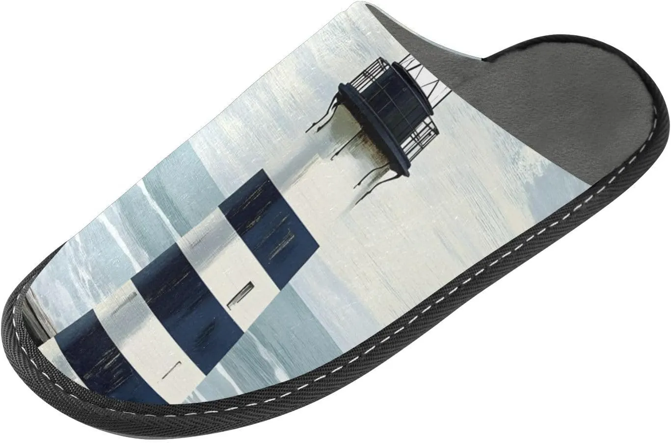 Men’s Women’s Memory Foam Scuff Slippers Lighthouse Beach Retro Indoor Outdoor Slippers Size 4-5
