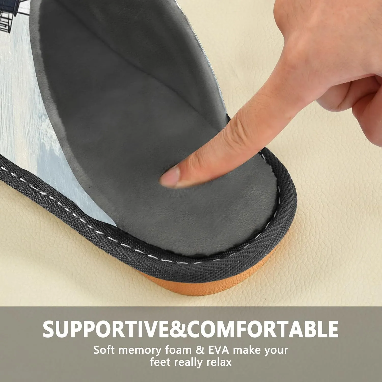Men’s Women’s Memory Foam Scuff Slippers Lighthouse Beach Retro Indoor Outdoor Slippers Size 4-5