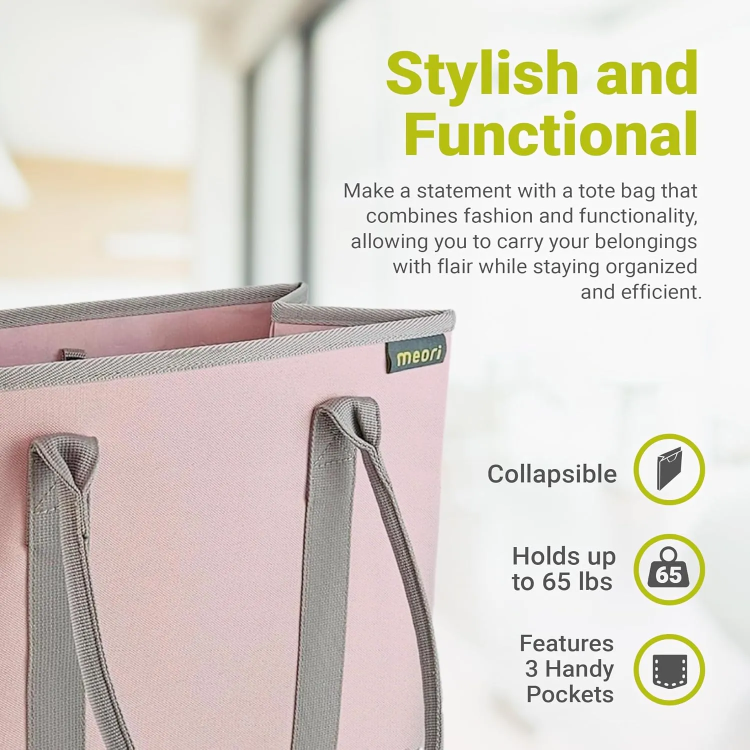 meori Office Tote Bag Carry Laptop Essentials Sturdy Bottom Stays Upright 3 Handy Pockets