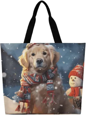 Merry Christmas Cute Dog Snowman Tote Bag Large Women Casual Shoulder Bag Reusable Grocery Bag Fasion Handbag for Office Shopping Travel